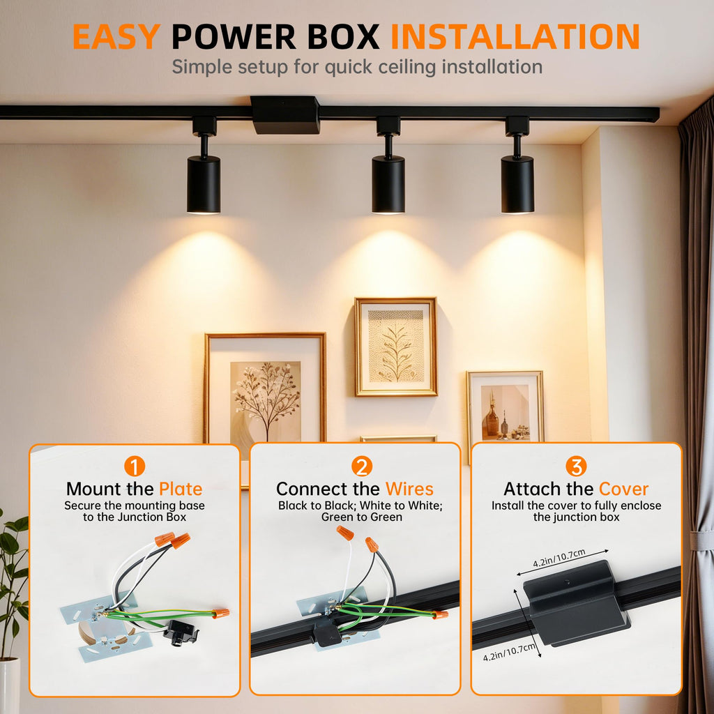 LED Track Lighting Kit with Floating Canopy Connector, 4-Light H Type Rail System with 3.3FT Rails, Dimmable