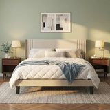 Queen Bed Frame with Wingback Headboard, Upholstered Platform Bed, Wooden Slats, Noise-Free, No Box Spring Needed