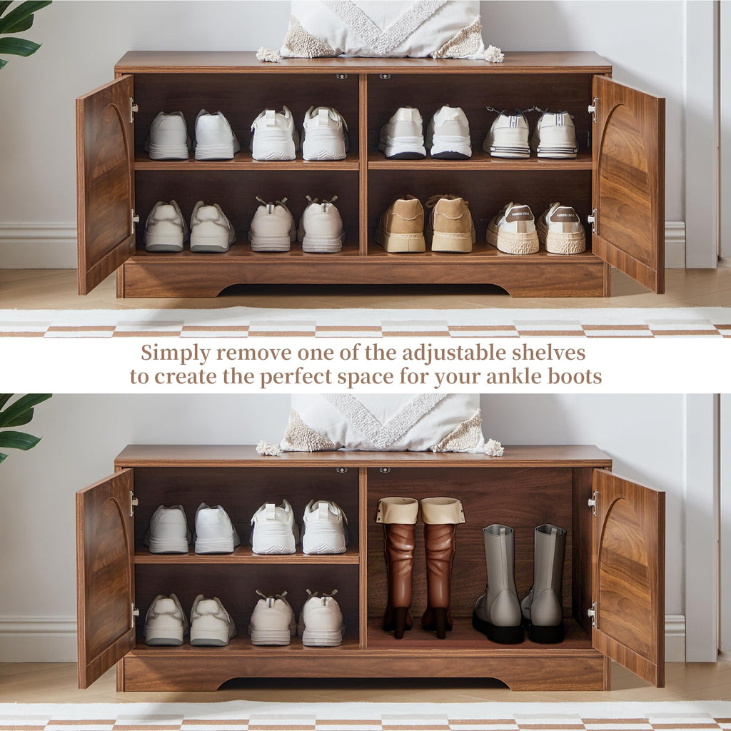 39.4" Fluted 2 Tier Shoe Storage Bench with Shelf
