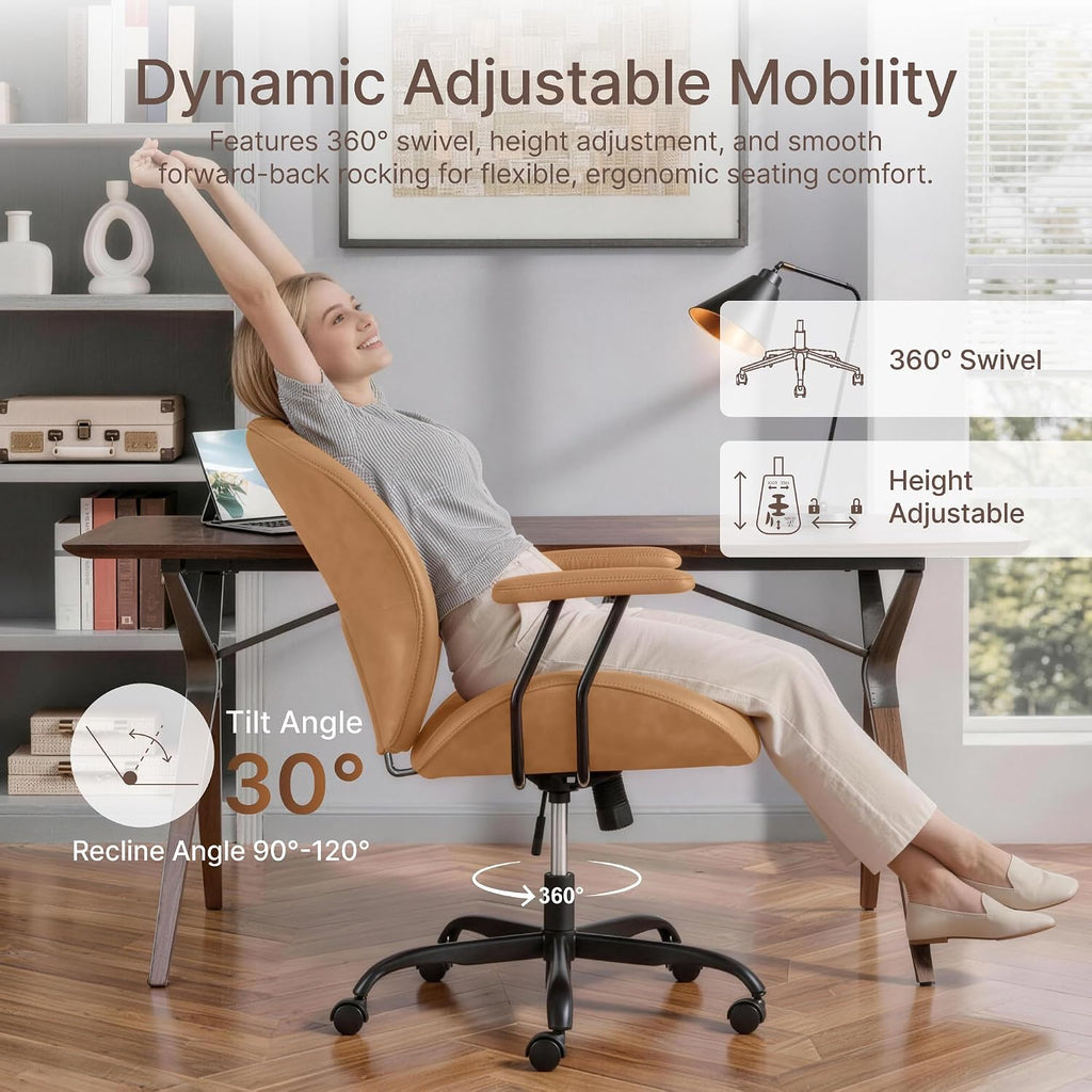 Ergonomic Home with Removable Arms, Adjustable Swivel Desk Chair with Wheels, Modern Faux Leather Computer Chair with