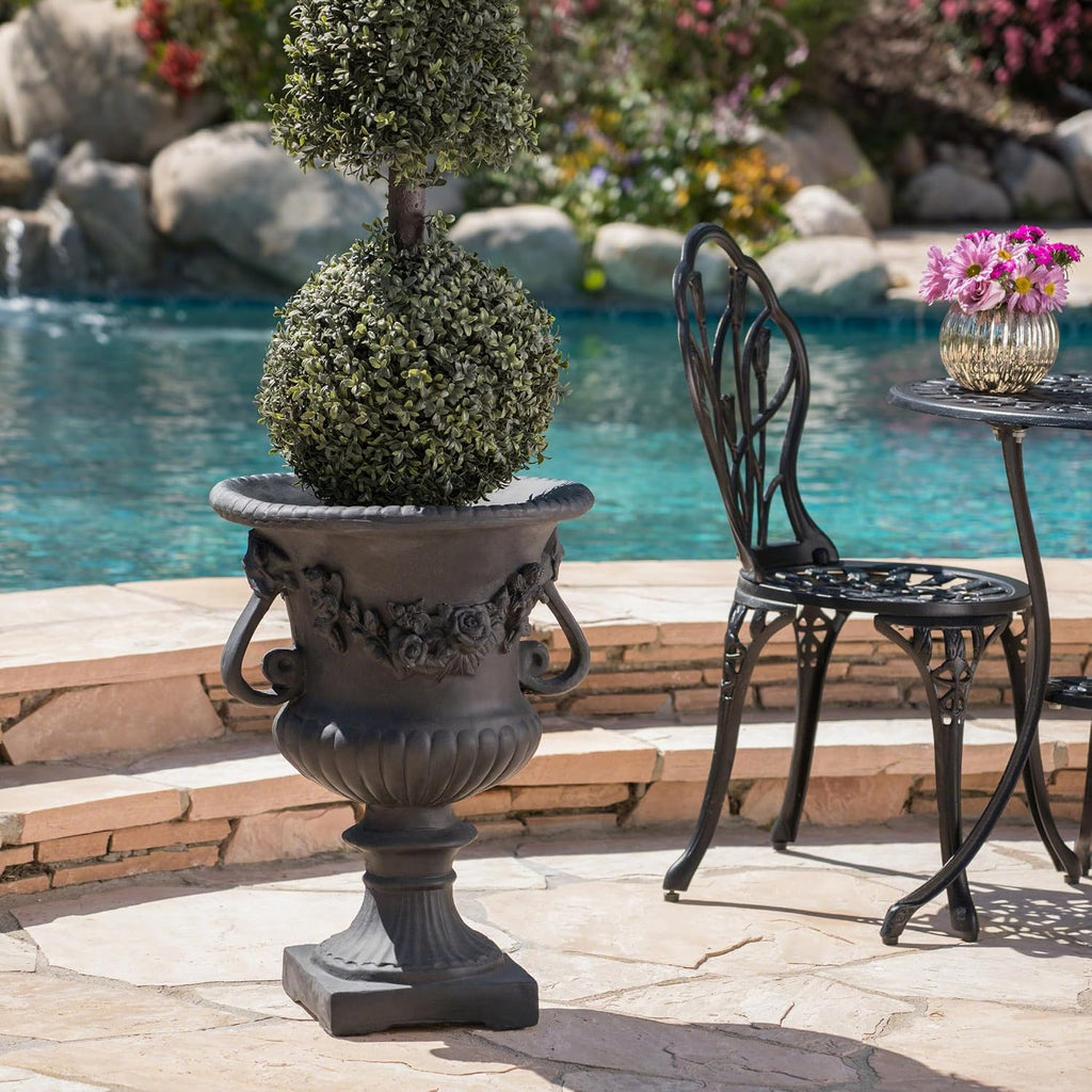 Antique Black Outdoor Urn Planter, Magnesium Oxide Large Urn Planter Outdoor with Drainage Hole, Elegant Vintage Style