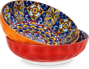 Large Serving Bowls,78 Oz Salad Bowls Set of 2,Serving Dishes-Red | Bohemian Decorative Bowls for Salad, Fruit, Pasta