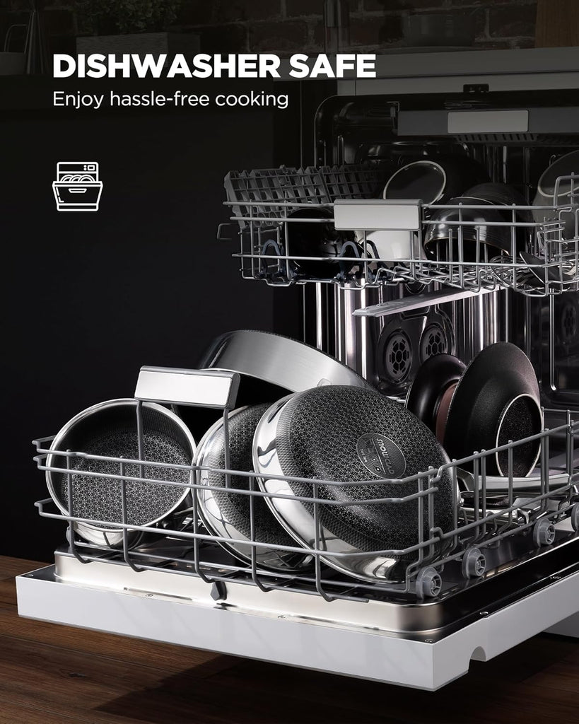 Pots and Pans Set Non Stick | Stainless Steel Kitchen Cookware | 10 Pcs | PFOA Free | Hybrid | Induction Compatible |