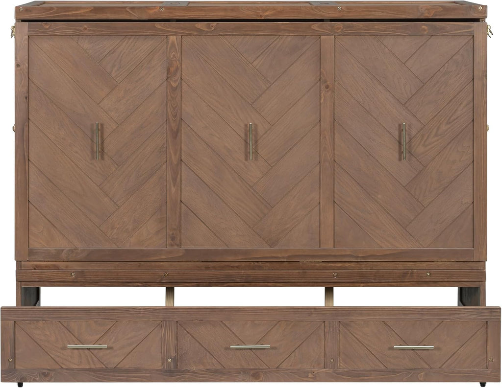 Queen Murphy Bed with Charging Station and Storage, Farmhouse Murphy Bed with Foldable Panel for Guest Bedroom