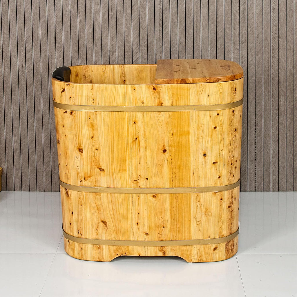 With Lid Japanese Soaking Tub Handcrafted Cedar Freestanding Wooden Bathtub Deep Soaking Tub Small Bathroom Tub Space