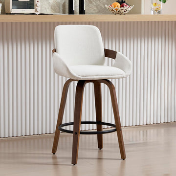 26" Swivel Counter Height Bar Stool with Back & Arms, White