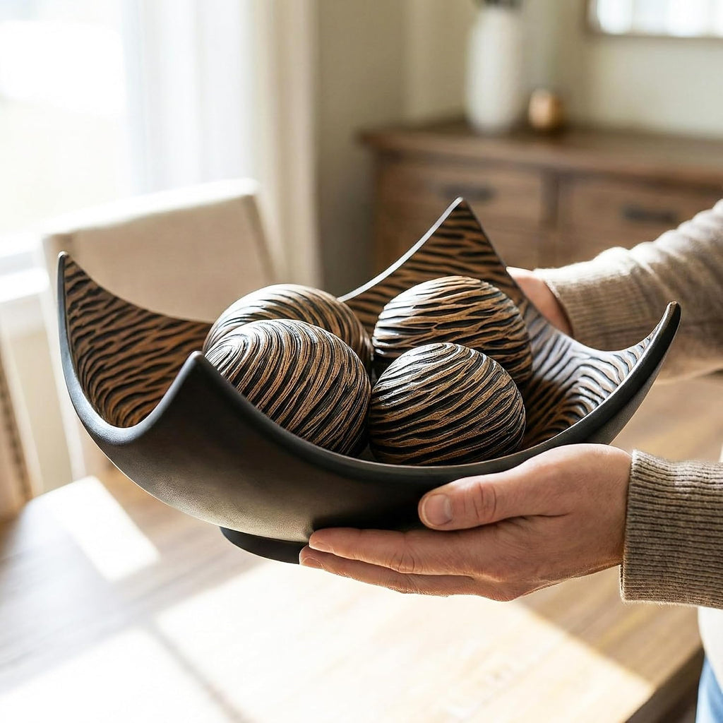 Centerpieces for Table Decor, 5pc Decorative Scoop Bowl, Brown | Coffee, Dining & Kitchen Table Centerpiece, 4