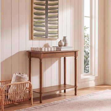 Furniture - Tinsley Rectangle Console Table - Brown - Solid Wood - Farmhouse Turned-Leg Design - Ideal , 28"W x