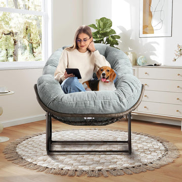 Large Indoor Rocking Chair, Oversized Rocking Papasan Chair with Thick Cushion and Frame,Comfy Corduroy Rocker Wicker