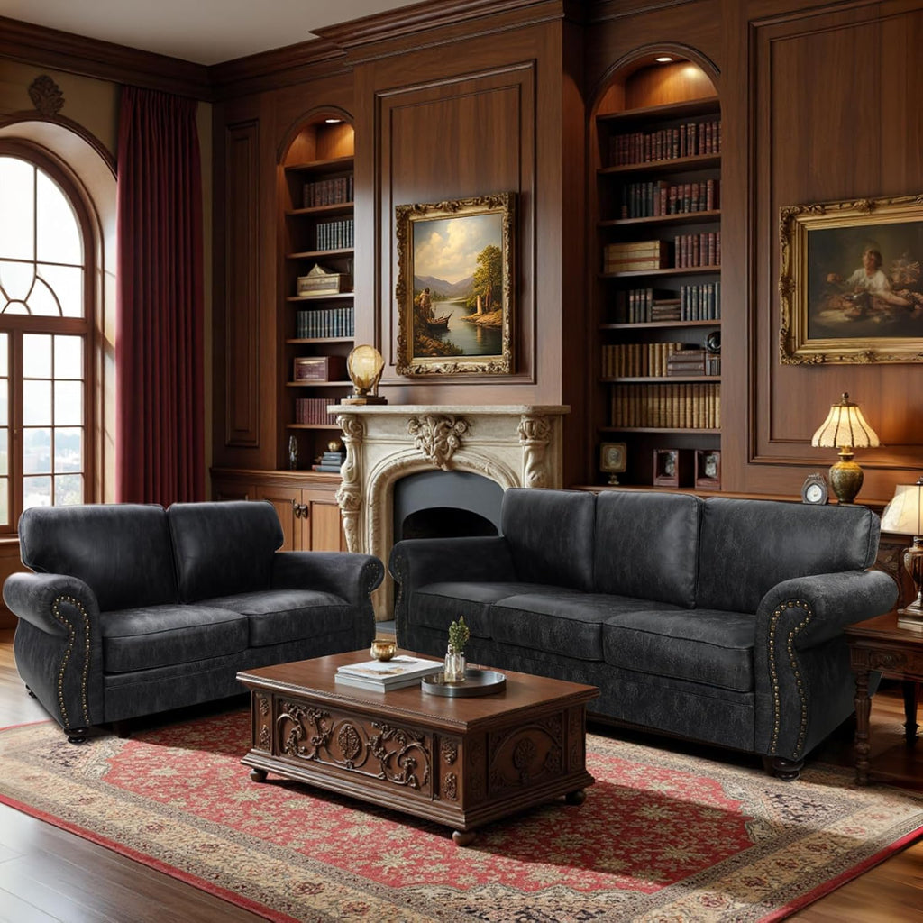 Living Room Furniture Sets,Sofa Sets and Couch Sets for Living Room,Mid-Century Vintage Sofa Couches with Rivet Design