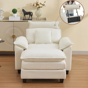 Luxe Oversized Lounge Chair and Ottoman — Beige Chenille