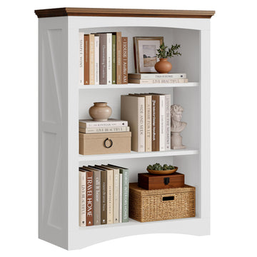 43" Tall 3-Tier Bookshelf, Farmhouse Bookcase White
