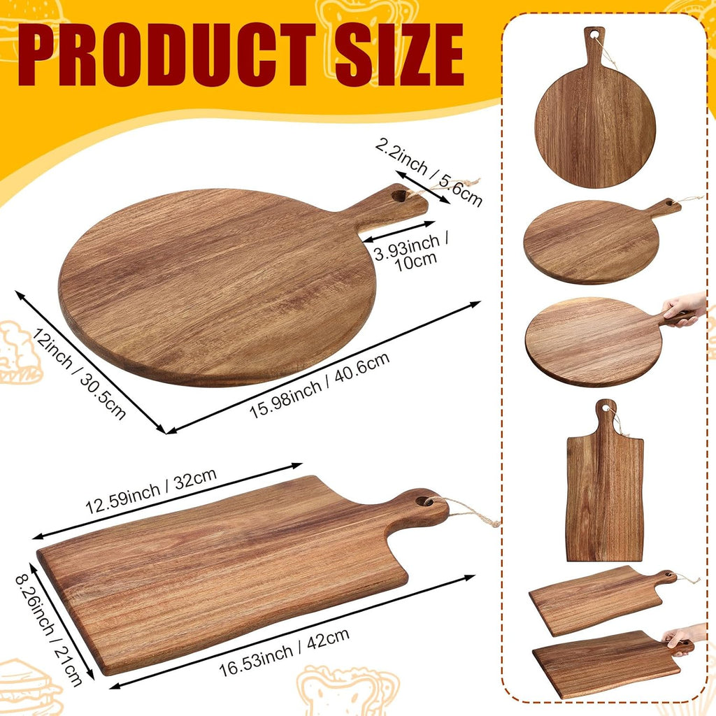 2 Pcs Acacia Wood Cutting Boards Charcuterie Board,Irregular,16.5x8.2" | with Handles, Charcuterie Boards for Cheese