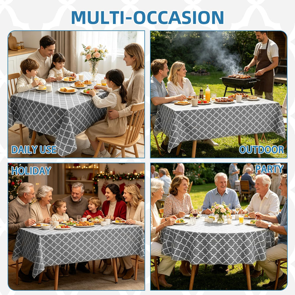 Polyester Tablecloth with Flannel Backing, 84 x 60 Inch Rectangular Heavy Duty Table Cloth, Waterproof & Washable