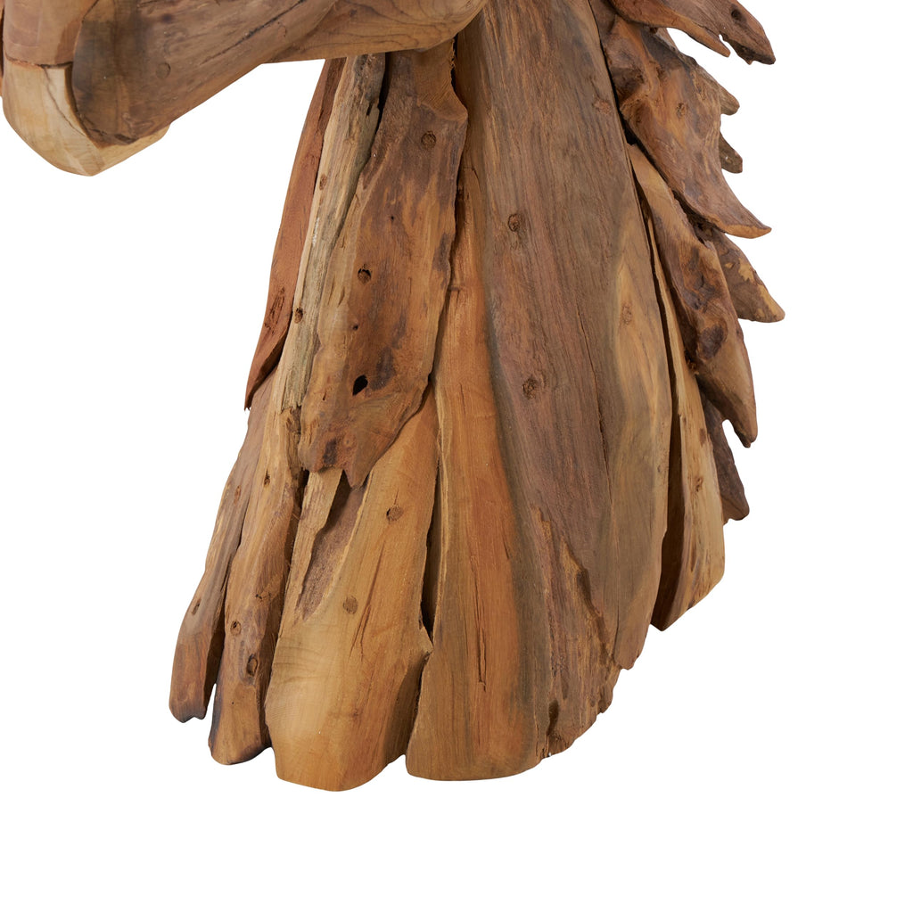 Teak Wood Horse Handmade Decorative Sculpture Head Home Decor Statue with Layered Woodchip Pieces, Accent Figurine