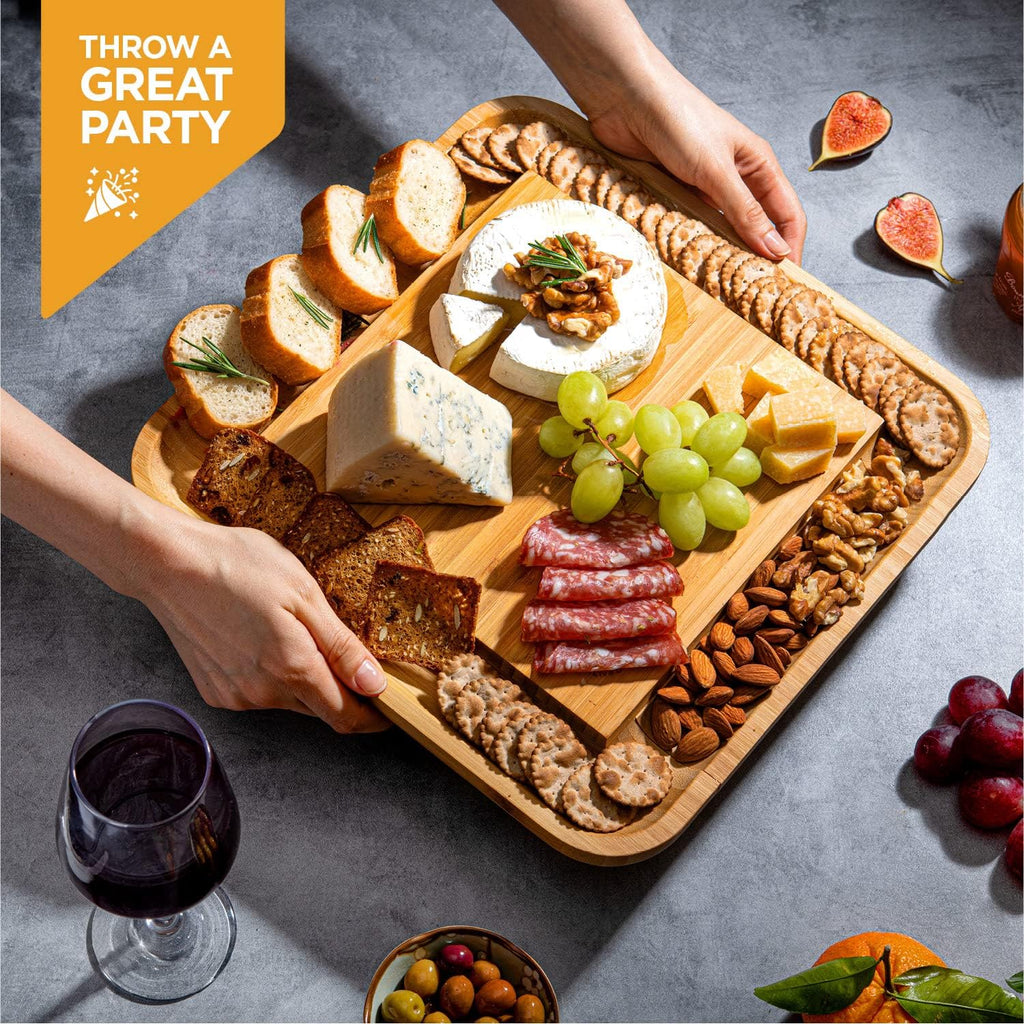 Charcuterie Boards Gift Set, Large Bamboo Cheese Board, Hidden Knife Drawer | Housewarming Gifts New Home, Wedding