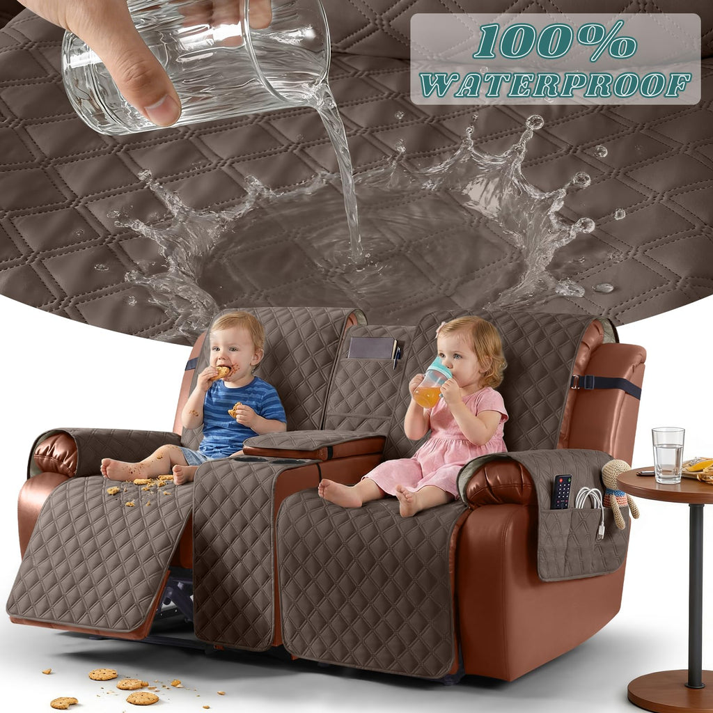 Waterproof Loveseat Recliner Cover with Console, Brown