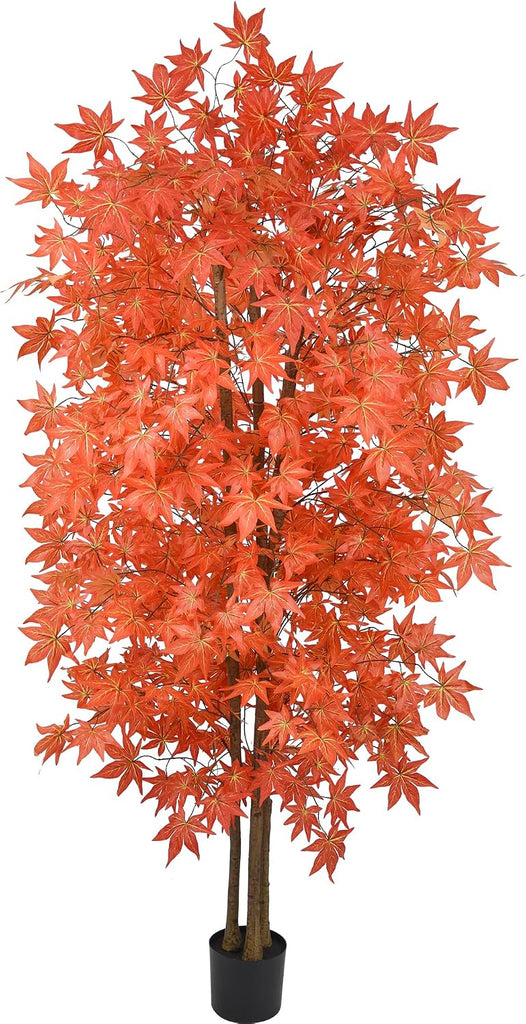7FT Artificial Maple Trees, Tall Faux Autumn Tree Indoor with Lifelike Red Orange Leaves Realistic Fall Tree with Pot