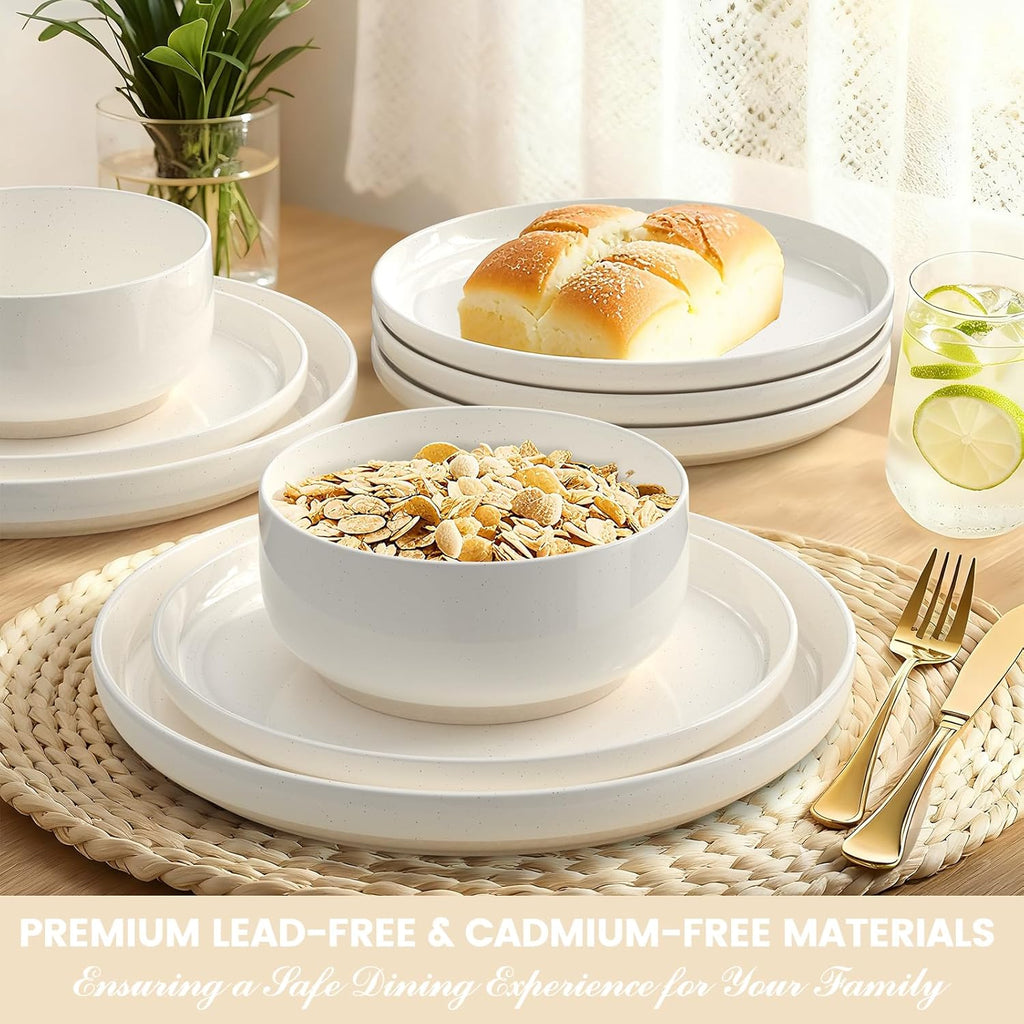 Plates and Bowls Sets, Dinnerware Sets for 4, 12 Pieces Scratch Resistant Dishware Dishes Set