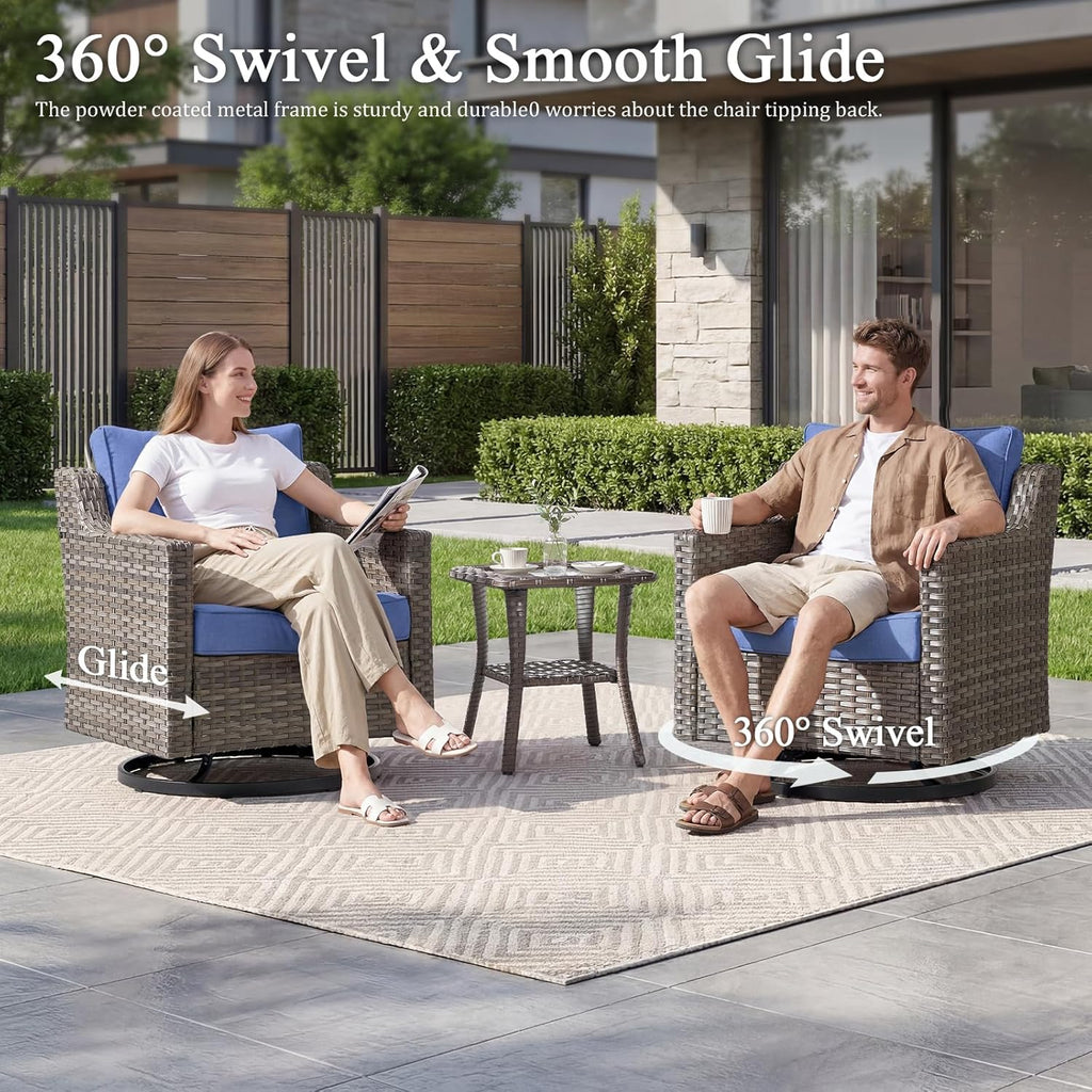 Luxury Patio Furniture Sofa Set - 8 Pieces All Weather Wicker Outdoor Couch and High Back Swivel Rocker Patio Chairs