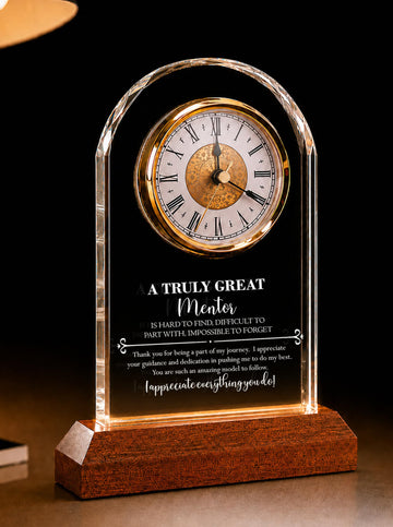 Mentor Gifts for Men and Women, Glass Desk Clock with Wooden LED Base