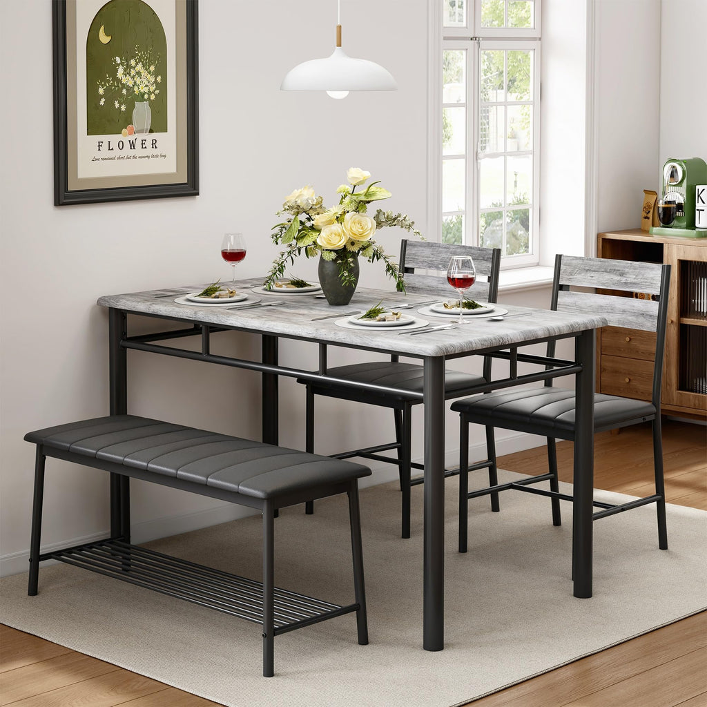 Dining Table Set for 4, Kitchen Table with Upholstered Bench and 2 Chairs, Kitchen Table and Chairs Set for Small
