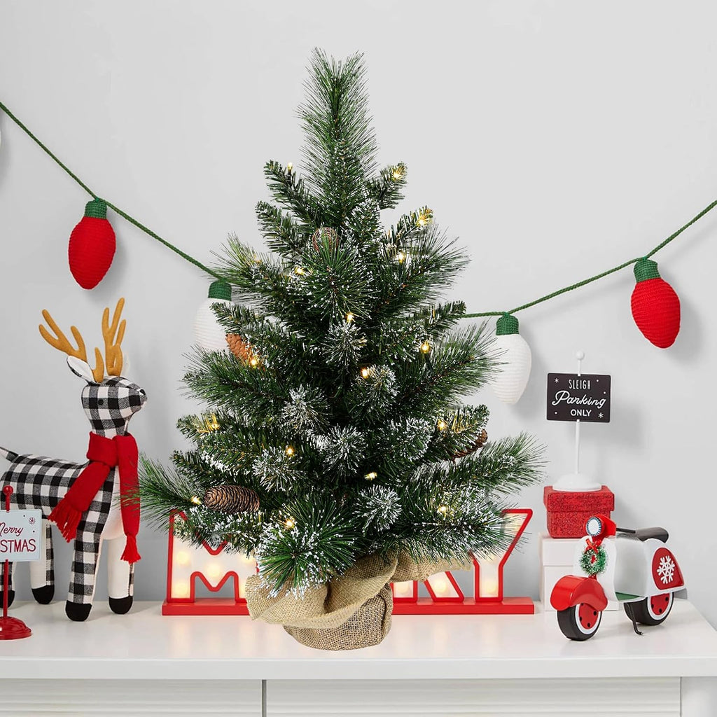 30 Led Warm Lights Pre-Lit Artificial Mini Christmas Tree, 2ft Snow Tipped Pine Artificial Christmas Tree,Seasonal