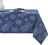 Rectangle Fancy Metallic Sparkling Snowflake Christmas Fabric Table Cloth red Hunter Gold Navy White