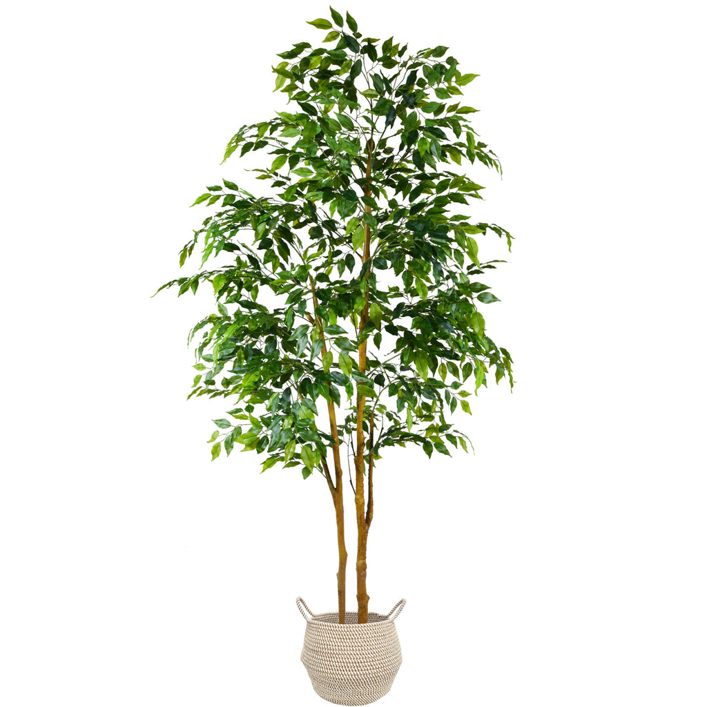 Artificial Ficus Tree 7ft Fake Floor Plant with Woven Basket