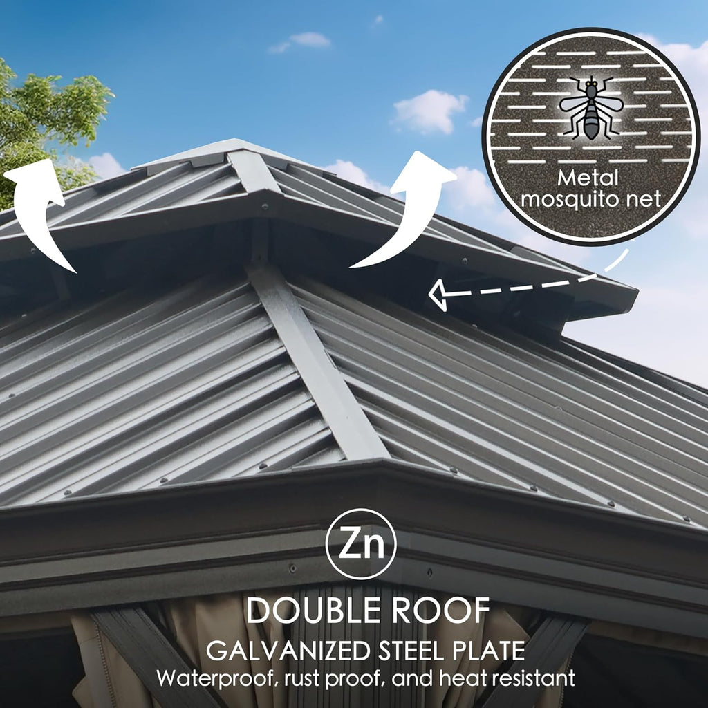 Alexander 10' x 12' Hardtop Gazebo, Aluminum Frame with Galvanized Steel Double Roof