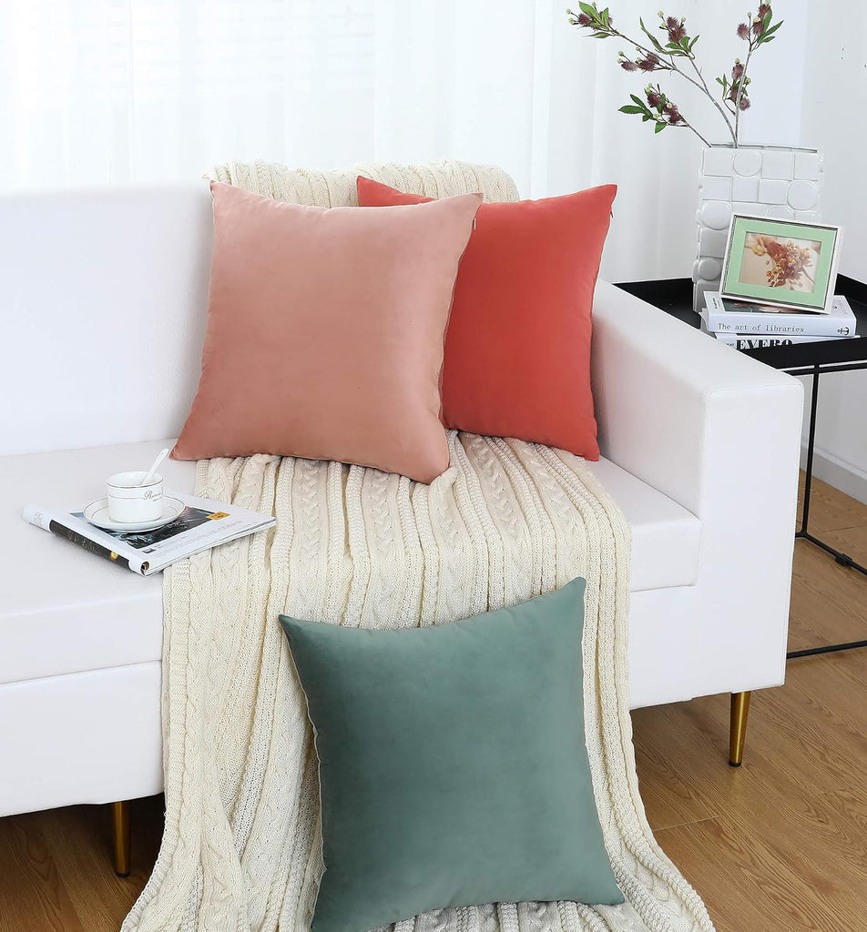 Comfy Soft Thick Velvet Throw Pillow Cases, Decorative Solid Square Cushion Covers, 18 x 18 Inches, 2 Pieces)