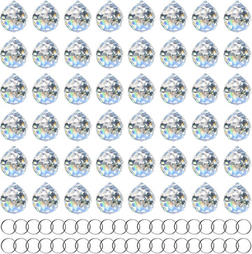 Clear Crystal Sun Catcher Suncatcher Prism Ball with Metal Rings - 48 Pack, 1.18"/ 30mm, Rainbow Pendant Maker