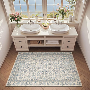 Zenith Floral 3x5 Area Rug Machine Washable Soft Low-Pile Non-Slip Vintage Botanical Aesthetic Throw