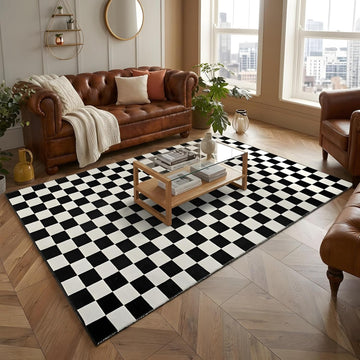 Checkered Rug, Black and White Checkerboard Outdoor Rug