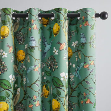 Sage Green Blackout Valance Curtains 18 Inch Length Farmhouse Rustic Hummingbird Lemon Printed Grommet Home Fashion