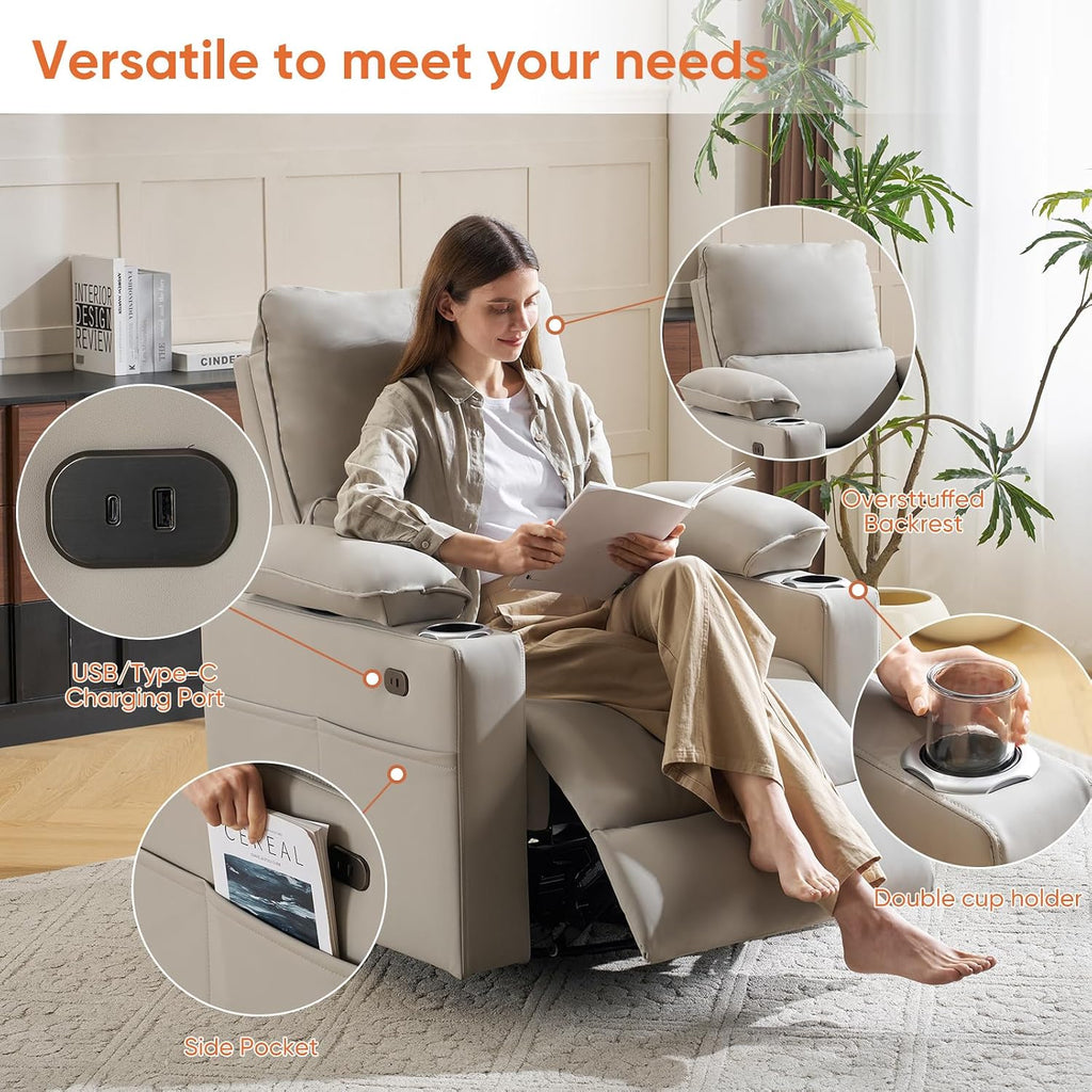 270° Swivel Rocker Recliner with Adjustable Armrests,Oversized Power Nursery Recliner with Heating and