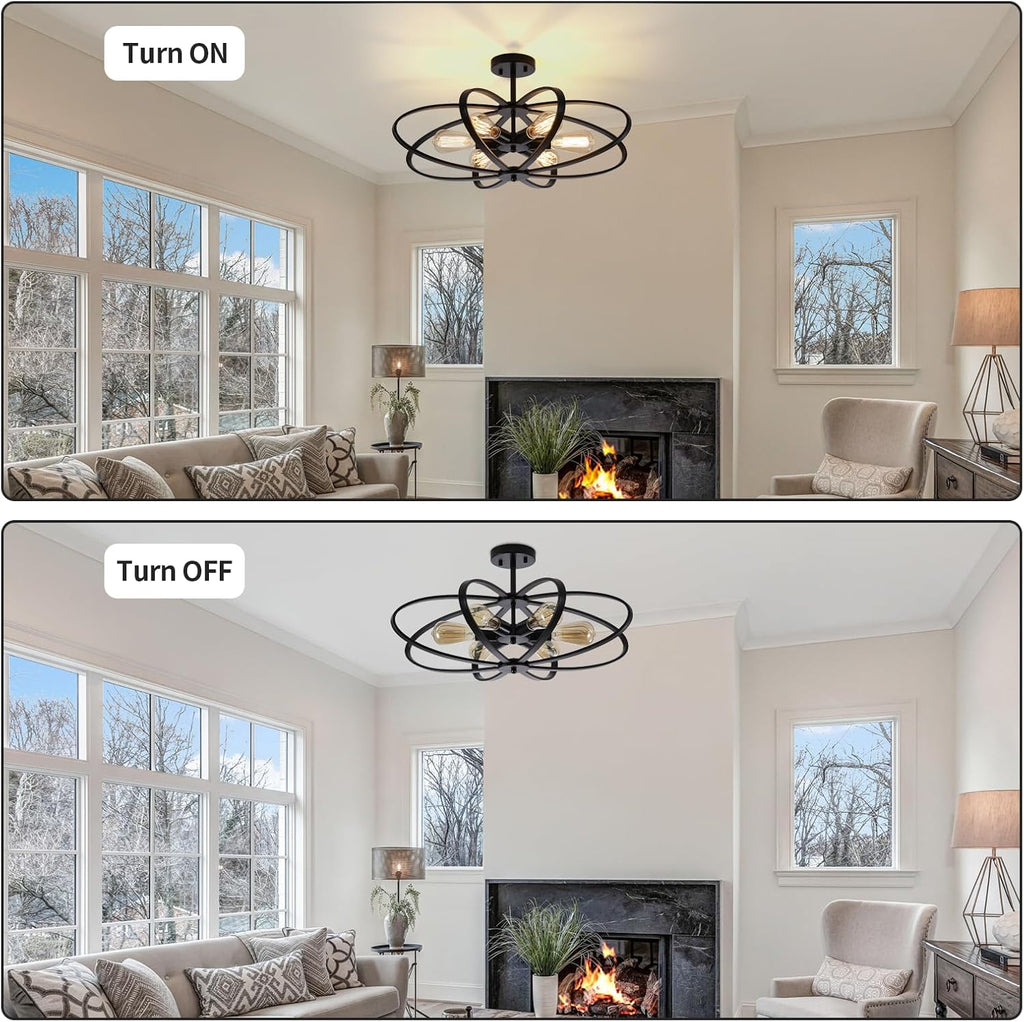 Semi Flush Mount Ceiling Light Fixture Chandelier 6-Light Kitchen Ceiling Lights 25'' Black Farmhouse Chandelier