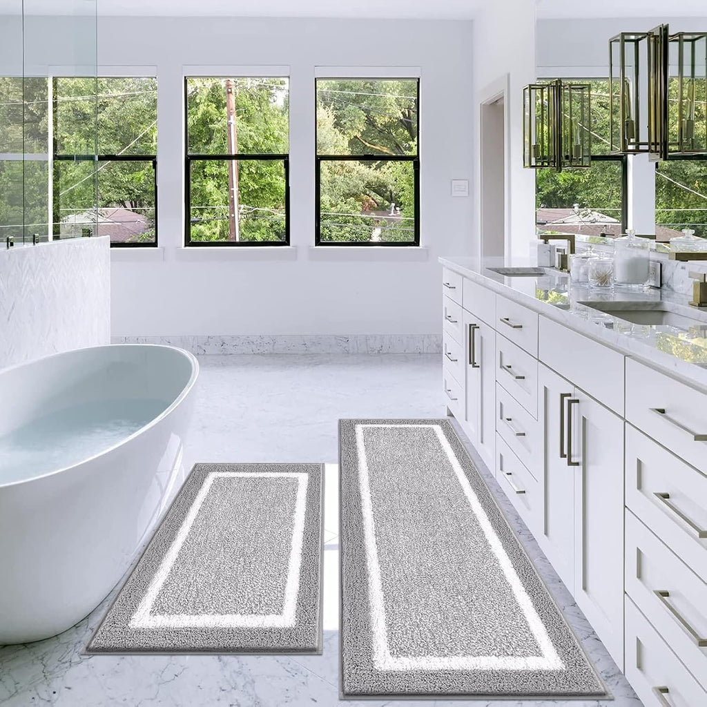Bathroom Rugs Sets 2 Piece, Non Slip Washable Bath Mat, Light Grey | Soft Plush Microfiber, Super Absorbent Floor
