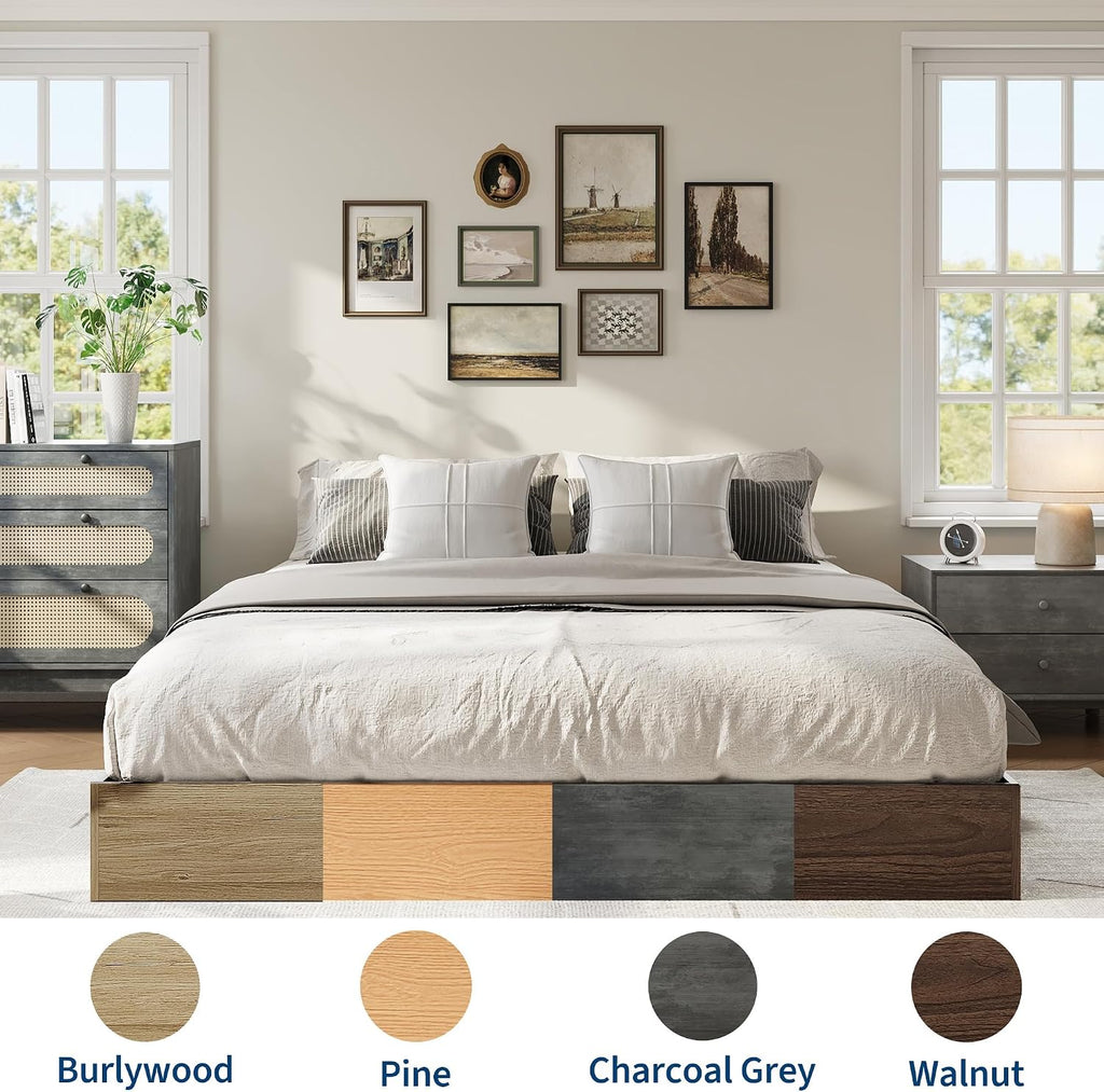 Queen Wood Platform Bed Frame,Wooden Bed Frame Without Headboard, Wood Slat Support,No Box Spring Needed, Easy Assembly