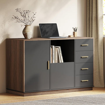 47.2" File Cabinet with 5 Drawer & Door, Charging Station | Office Storage Cabinet with Adjustable Shelves, Fits