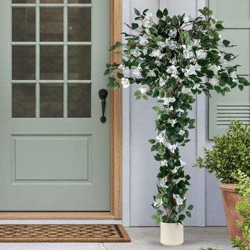 5ft Bougainvillea Artificial Trees for Outdoor Porch Decor, White
