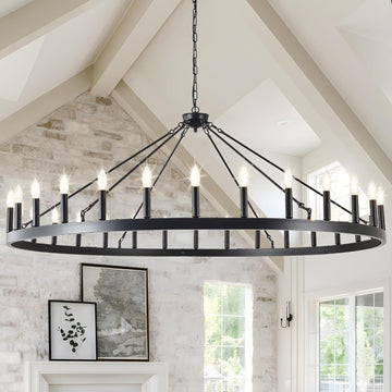 Inspired Camino Style Chandelier - Large black wagon wheel chandelier 64 inch,30-Light Farmhouse wagon Wheel Chandeliers Round Industrial ceiling light fixtures for outdoor porch high ceilings Living Dining Room Foyer Entryway
