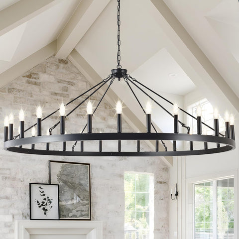 Large black wagon wheel chandelier 64 inch,30-Light Farmhouse wagon Wheel Chandeliers Round Industrial ceiling light fixtures for outdoor porch high ceilings Living Dining Room Foyer Entryway A105-B0D3LF592C