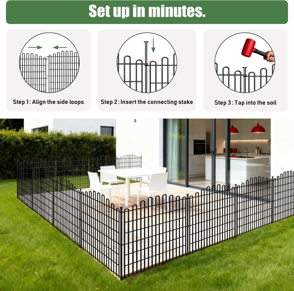 10 Panels No Dig Decorative Garden Fence, 33in H x 23.6ft L Animal Barrier Fencing, Rustproof Dog Fence Outdoor for
