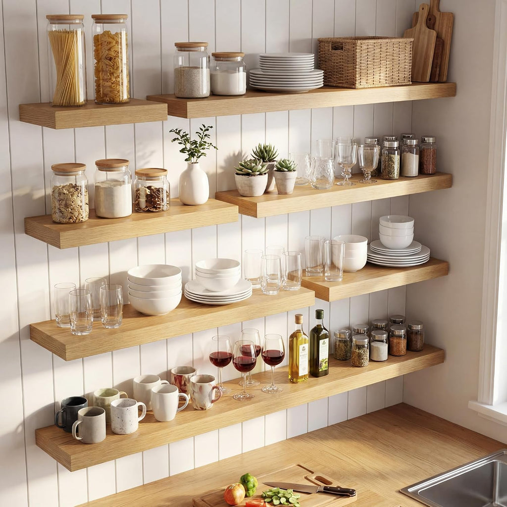 48 inchs Floating Shelves for Wall Mounted Set of 2,Rustic Wood Floating Shelf with Invisible Brackets for Small