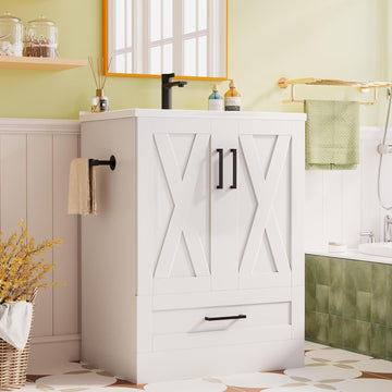 24" Bathroom Vanity with Sink, Bathroom Storage Vanity Sink Cabinet with 2 Doors ＆ 1 Drawer Space