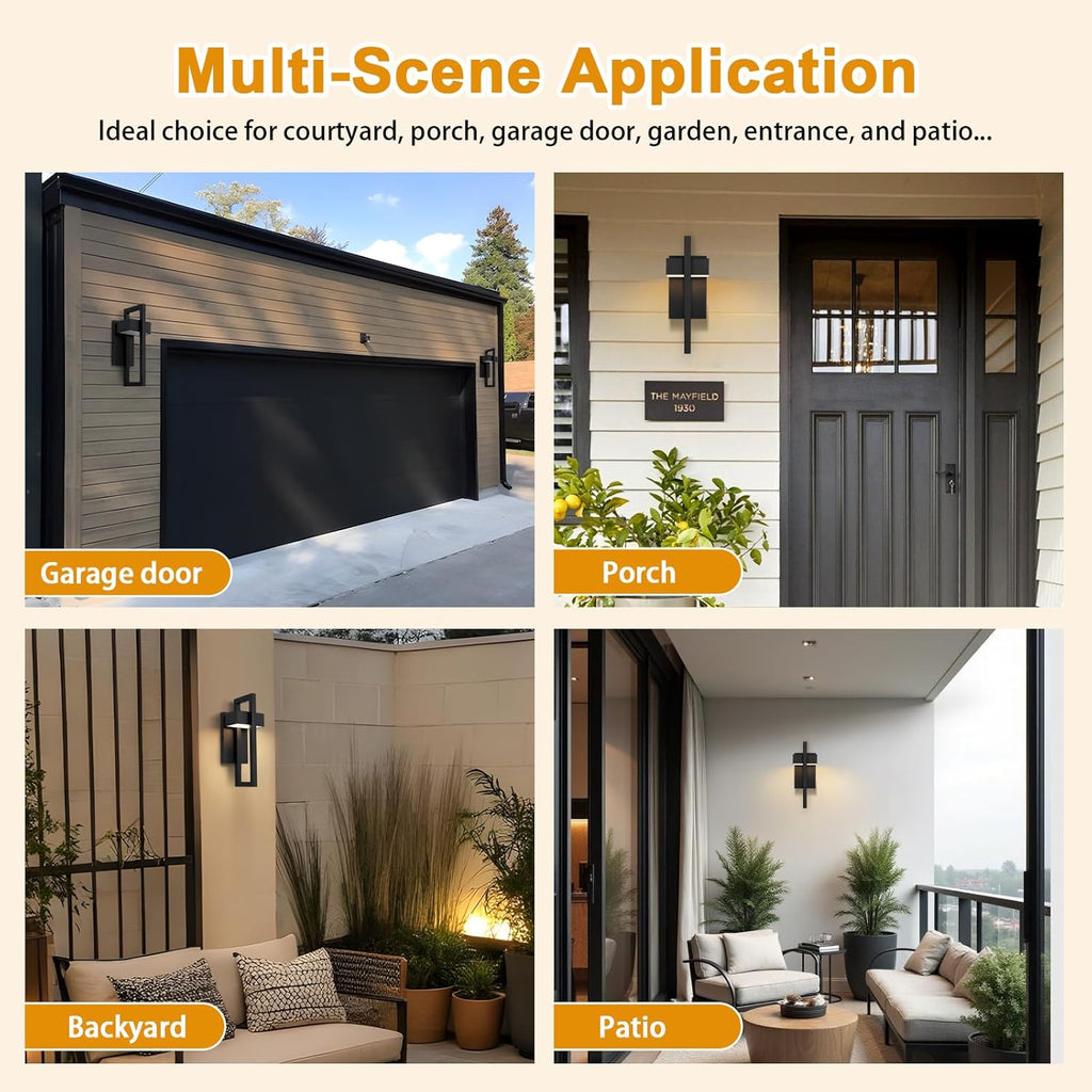 Outdoor Wall Lights Modern Exterior Lighting Fixtures, 3000K Integrated LED Outdoor Wall Sconce Lighting 2 Packs