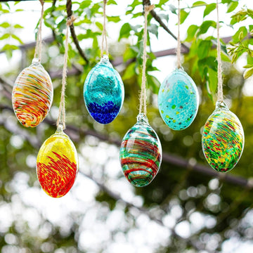 Hand Blown Glass Ball Egg Hanging Ornaments, Home Indoor Outdoor Decor - Set of 6
