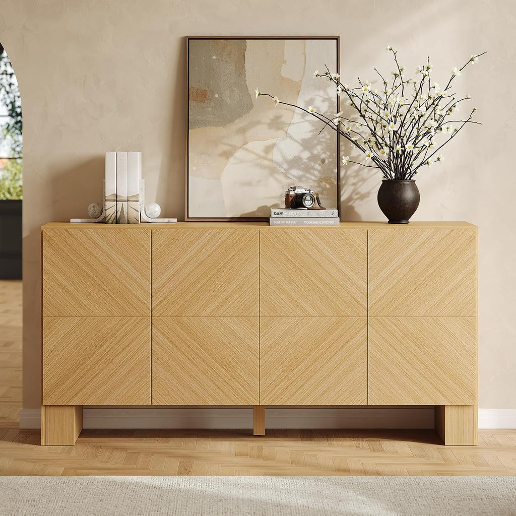 63 Inch Buffet Cabinet with Storage, Wood Credenza Storage Cabinet with 4 Doors, Large Modern Sideboard Buffet with