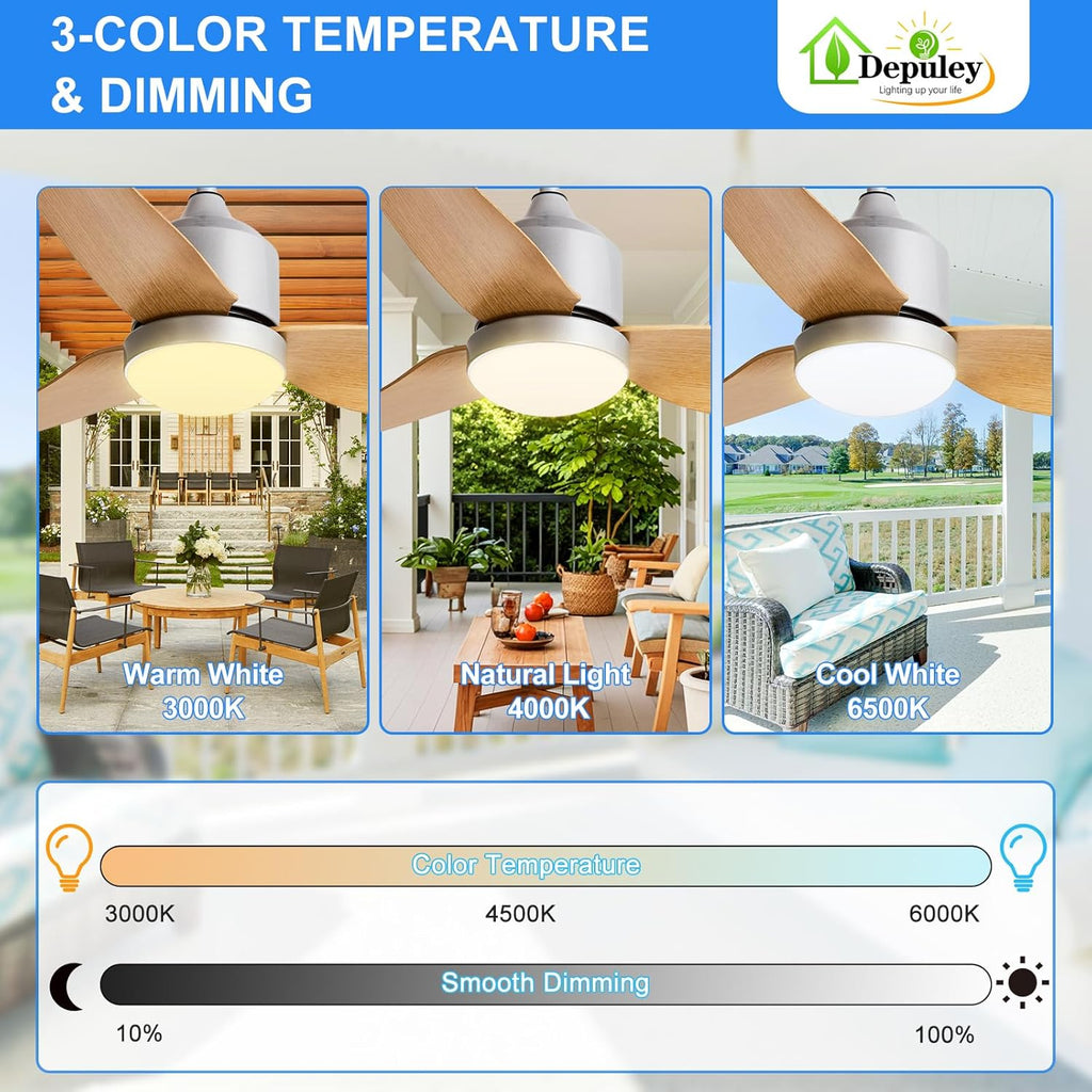 52 Inch Nickel Waterproof Gazebo Fans with Lights Outdoor Hanging - Plug in Remote App Control for Patio Indoor Farmhouse Porch - 6 Speed Reversible DC Motor